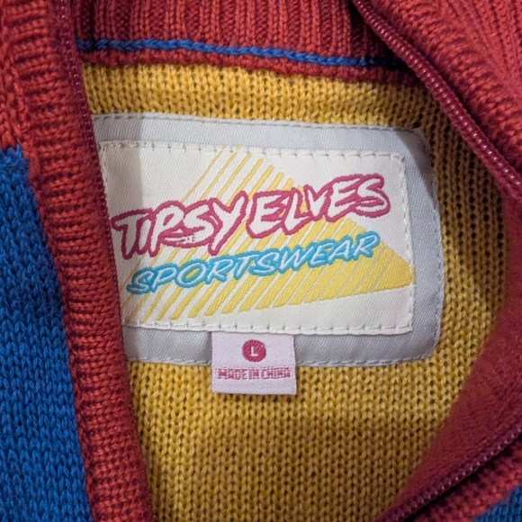 Tipsy Elves Blue and Red Zip-Up Sweater - Picture 6 of 12